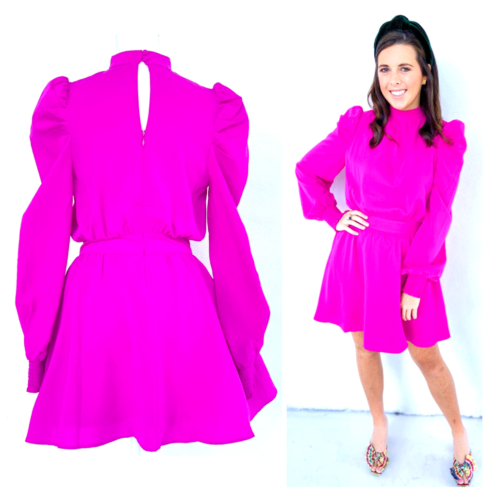 Hot Pink Puff Sleeve Fit ☀ Flare Dress ...